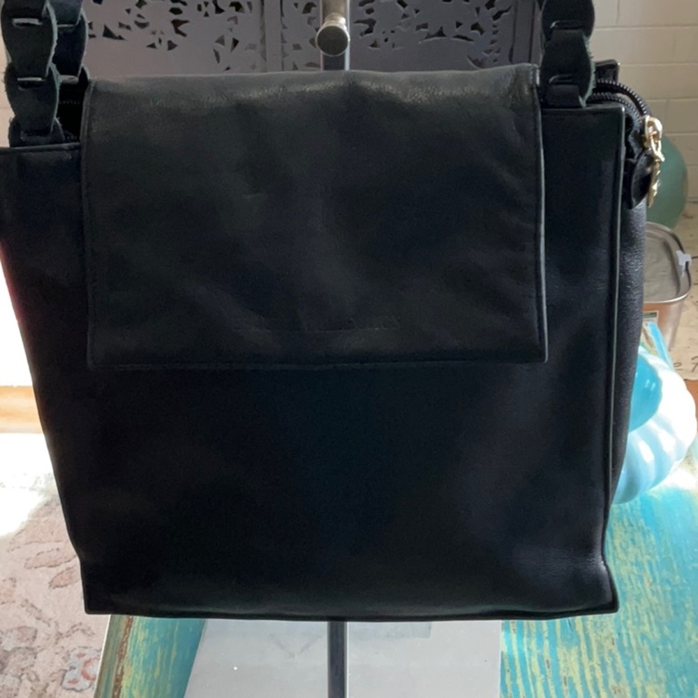 Black Leather shoulder bag with braided handles